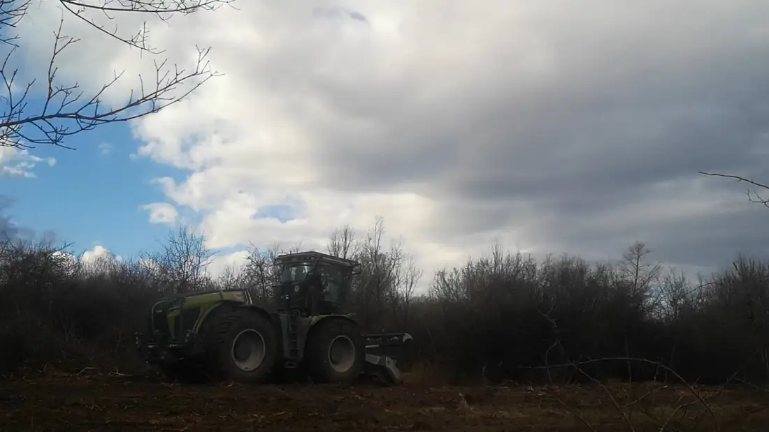 Mulchmaschine beim Räumen einer Gaspipelinetrasse in Chiren